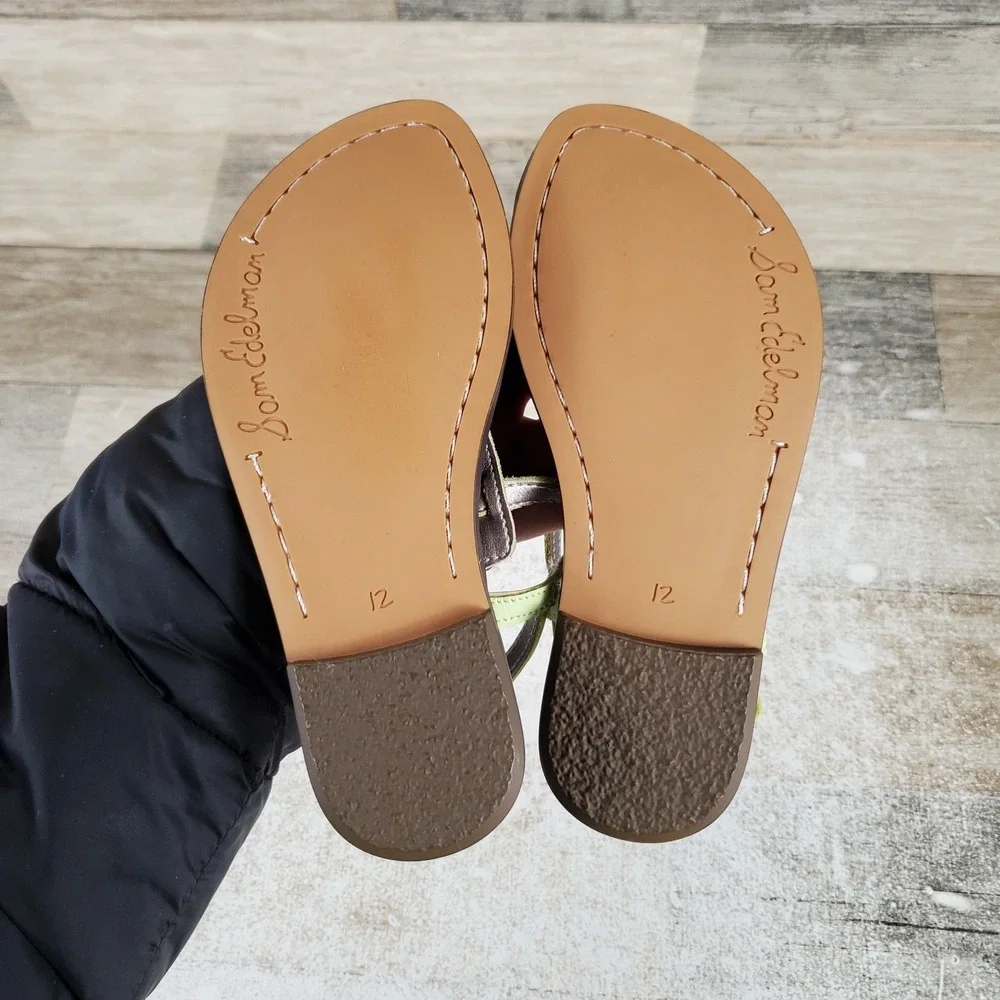 Sam Edelman Gigi Kids Thong Sandals Sz 12 Kiwi Croc Leather‎ Buckle Ankle Strap